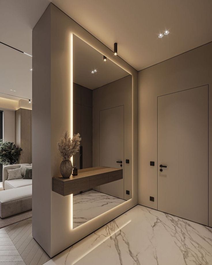 Парящее зеркало с консолью для прихожей - фото