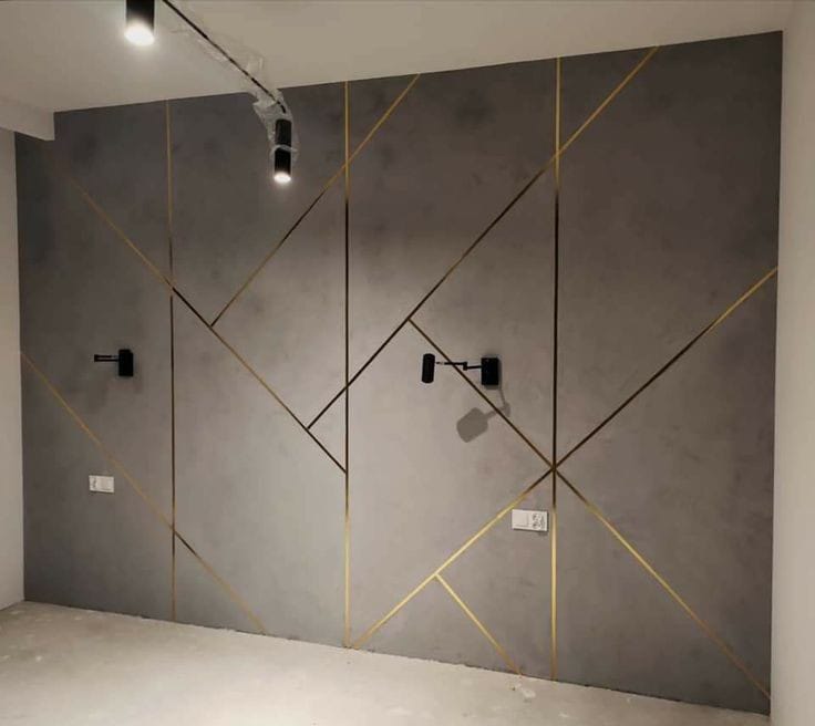 Серая стеновая панель со светильниками в спальню - фото